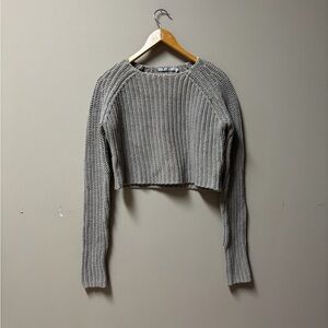 T by Alexander Wang long sleeve cropped sweater in a gray chunky knit fabric